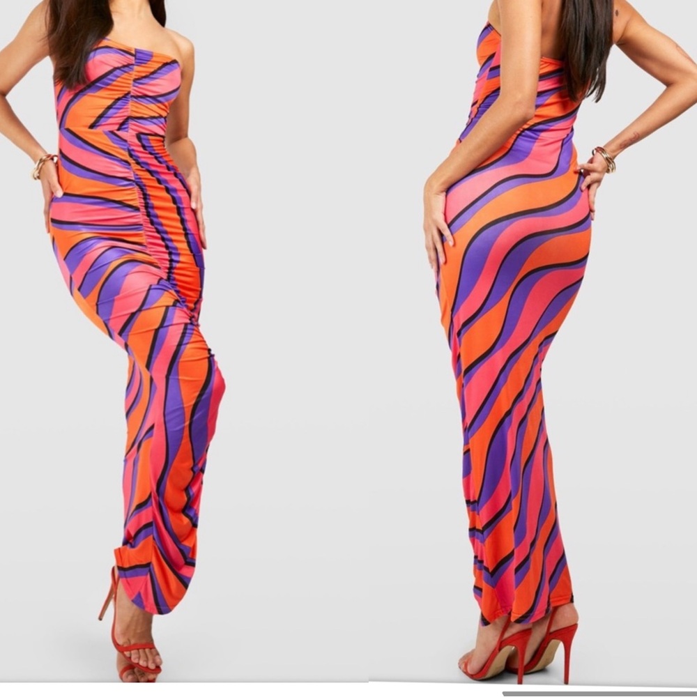 Bright Coloured Ruched Dress - Picture 3 of 10